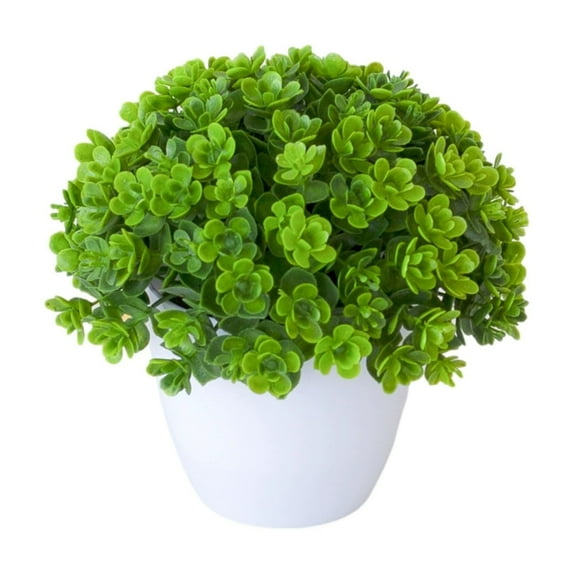 Artificial Bonsai Tree - Small Potted for Indoor Decor, Realistic Desktop Miniascape with Green Grass and Bamboo Leaves for Home, Office, and Table Centerpieces