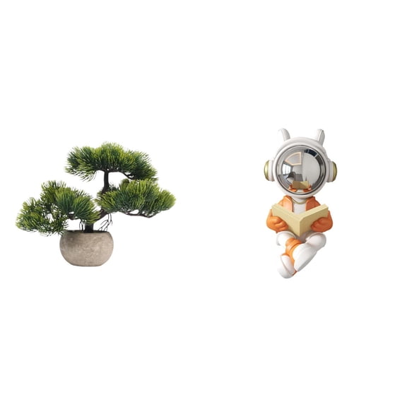 Artificial Bonsai Tree Space Figure Ornament Faux Plant PP Foam Pot for Shelf Office Desk Fireplace Decoration