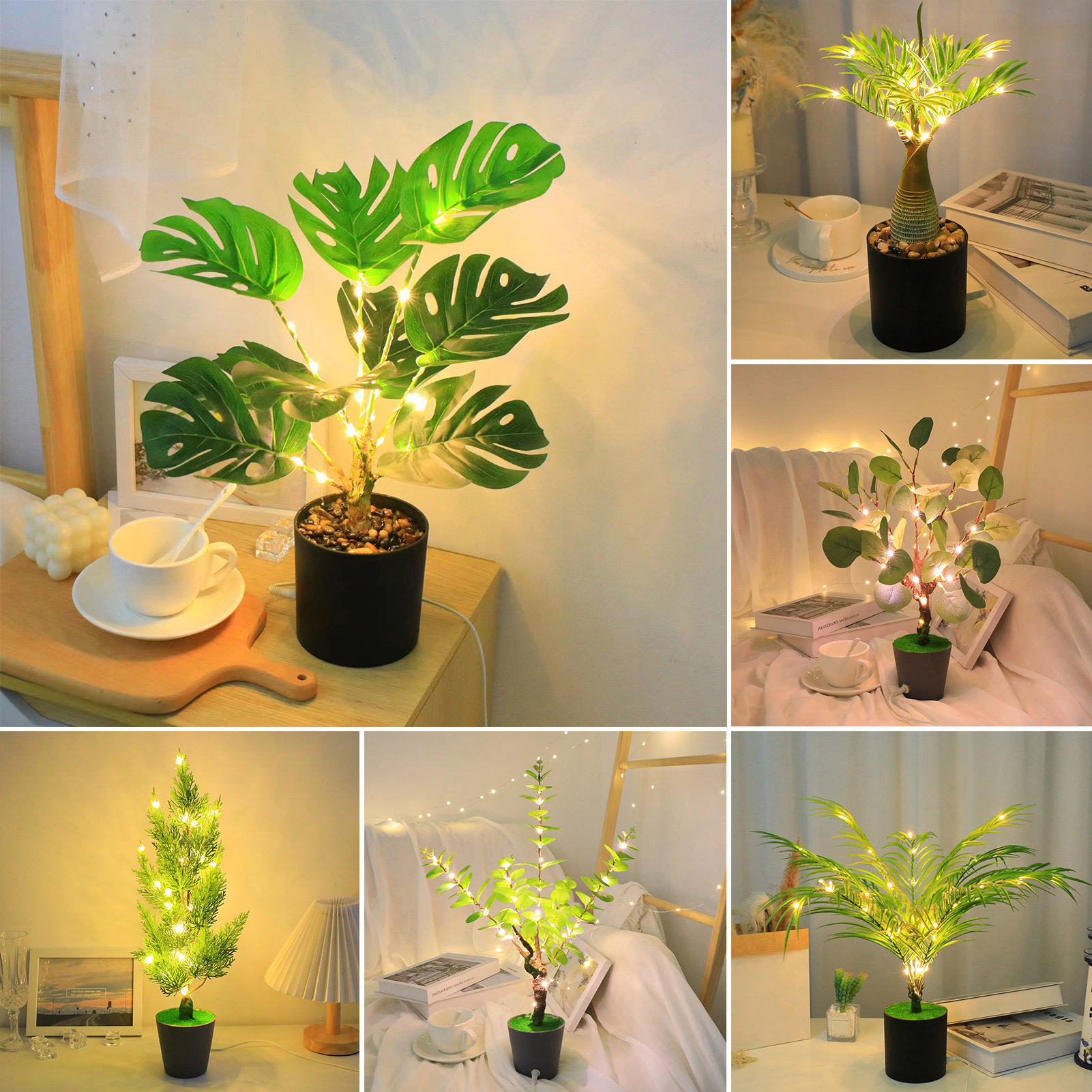 Artificial Bonsai Tree with Light USB Powered Desk Potted Tree Realistic Greenery Fake Green Plant for Office Home Decor