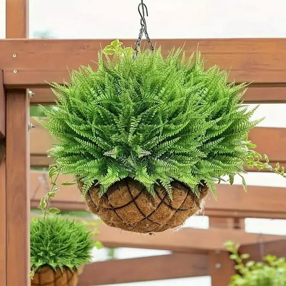 Artificial Boston Fern Bush 12 Pcs Green Faux Plants for Indoor Outdoor Home Office Decor, UV Resistant