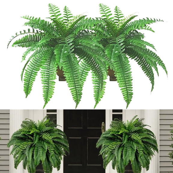 Artificial Boston Fern Bush Large Ferns for Outdoors, 19.68 Inch Ferns,15 Branches Each Bouquet, Suitable Office & Living Room Decor, Hanging Wall Decor that Look Real Bush