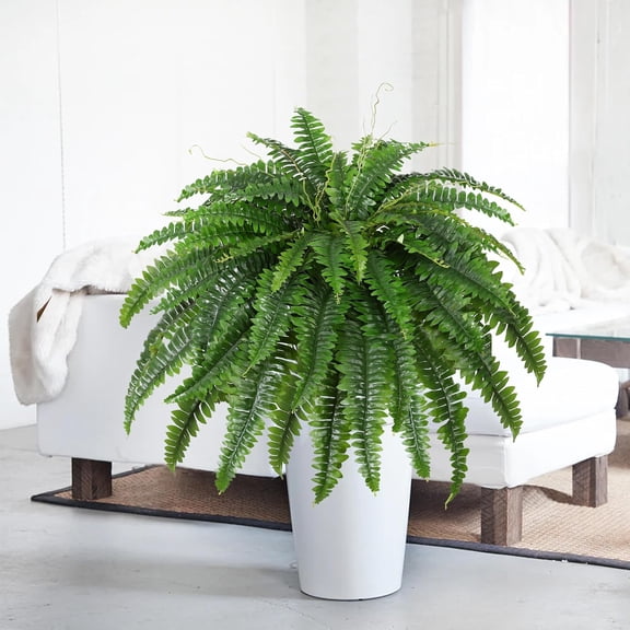 Artificial  Fern Bush Set of 2 Large Faux Plants for Indoor Outdoor Decor, 45 Inch Realistic Greenery with 55 Branches Each