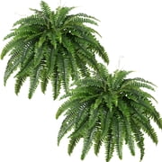 CandWuom Artificial Boston Fern Bush- Set of 2 Large Artificial Ferns for Outdoors, 45Inch Large Faux Ferns, Suitable for Office & Living Room Decor, 60Branches