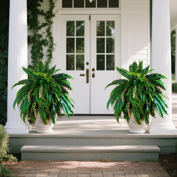 Artificial Boston Fern Plants 2 Pack 88 Leaves 45' Large Artificial Ferns Realistic Fake Hanging Ferns Faux Greenery for Indoor Outdoor Decor Home Office Porch