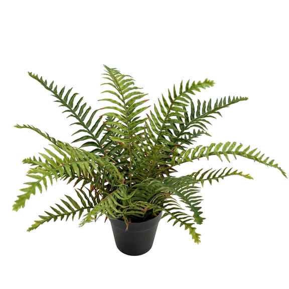 Artificial Fern Potted Plant 15in Fake Fern Bush with Lush Green Leaves in Black Pot, Faux Greenery Decor for Farmhouse Windowsill Office Living Room Patio Garden Home