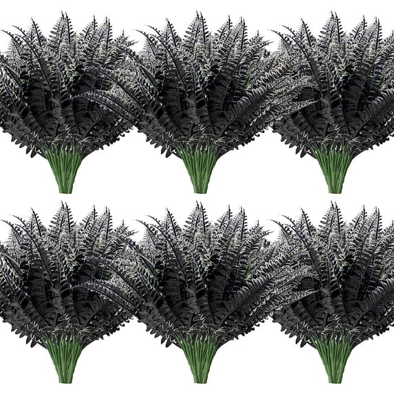Artificial Boxwood Stems Outdoors UV Resistant Plastic Faux Plants, Boston Ferns Fake Shrubs Greenery Decorations for Garden Patio Wedding Farmhouse Décor(4PCS White Black)