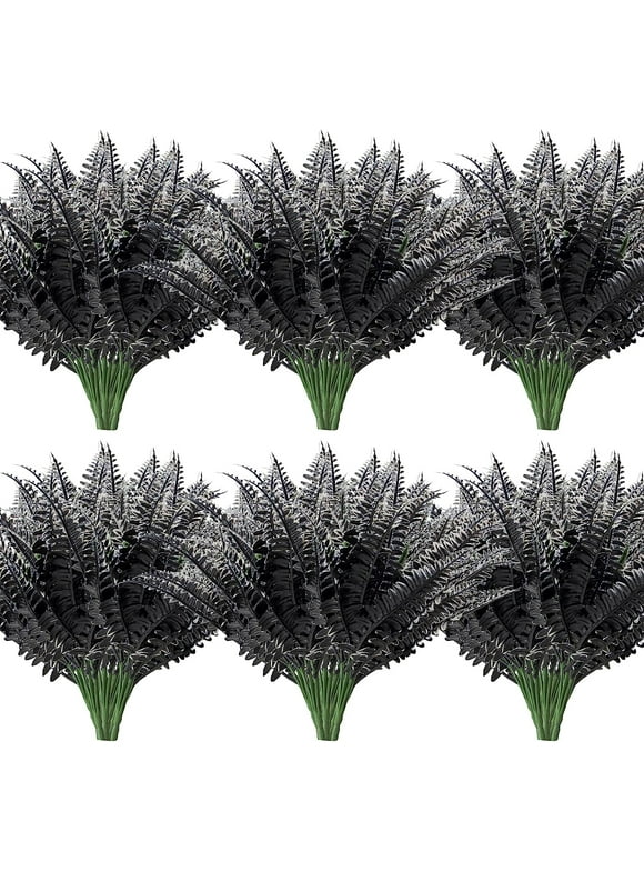 Artificial Boston Ferns Plant Greenery Faux Fake Shrubs Bushes for Outdoor UV Resistant Plastic Plants for Porch Wall Garden Indoor Outsides Festival Décor(Black White, 4Pcs)