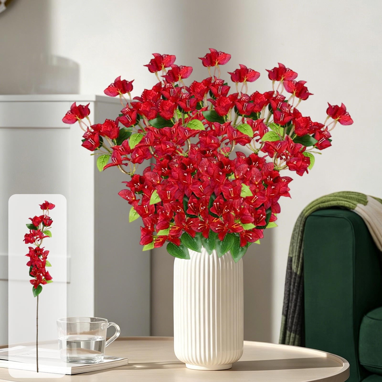 Artificial Bougainvillea Flower Spray 90cm Plastic Faux Plant for ...
