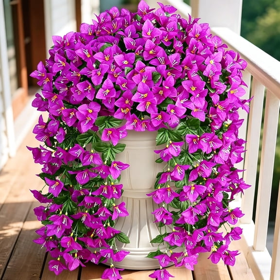 XEAZON Artificial Flowers, 2PCS Bougainvillea Artificial Hanging Flowers, Realistic UV Resistant Silk Flowers for Front Door Wedding Porch Patio Aisle Party Home Decoration(Fuchsia)