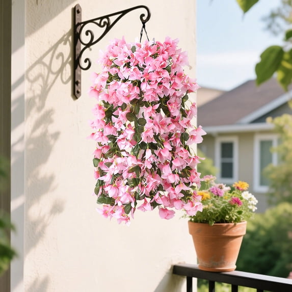 Artificial Bougainvillea Hanging Plant Flower Vine for Outdoor Indoor Patio Porch Balcony Decoration Realistic Faux Plant with Colorful Blooms No Maintenance (Pink)