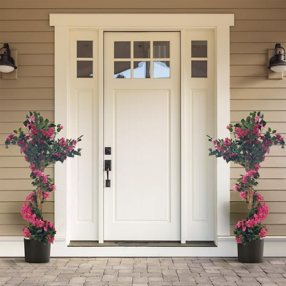 Artificial Bougainvillea Tree with Flowers and Leaves, UV Resistant Realistic Faux Flowering Plants, Fake Bougainvillea Plants Potted for Home Office Indoor Front Porch