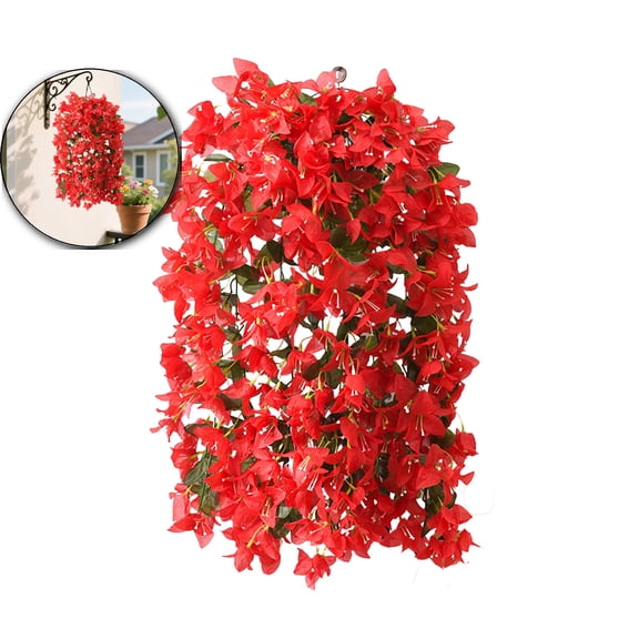 Artificial Bougainvillea Vine – 39.4" Realistic Fake Hanging Flowers for Outdoor Planters, Balcony & Porch Decor, UV-Resistant & Maintenance-Free