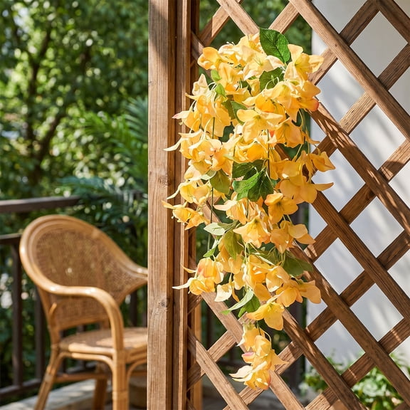 Artificial Bougainvillea Wall Hanging Hanging Green Plant Home Wall Decor Plastic Yellow 21.65x11.81x7.87 Inches