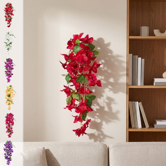 Artificial Bougainvillea Wall Hanging, Lifelike Faux Greenery Floral Decor, Hanging Fake Plants for Home Wall, Ceiling, Background Wall and Indoor Decoration, Hot Pink