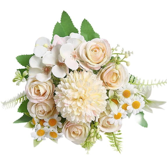 Artificial Bouquet Flowers Artificial Peonies Faux Roses Silk Flowers Hydrangea Bouquet for Wedding Table Centerpiece Floral Vase Decor(White)