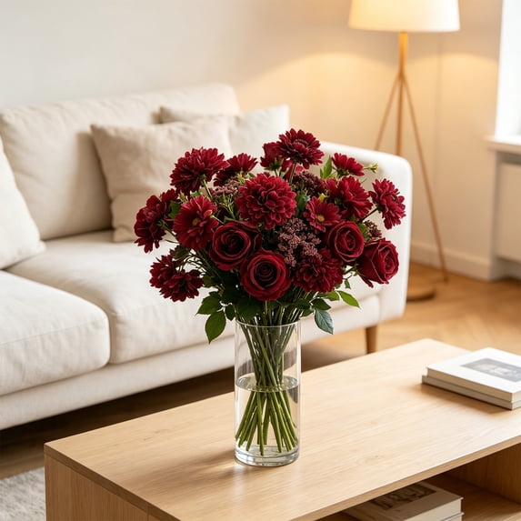 Artificial Bouquet Mixed Flower Decorative Bundle with Greenery for Vase Floral Arrangement