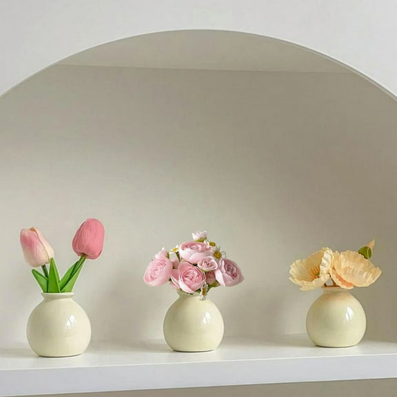 Artificial Bouquet Potted Flowers With Small Ceramic Vase Fake Flower Decoration For Tables Home Party Office Kitchen Dining Room Wedding Outdoor Indoor Garden Home Decoration