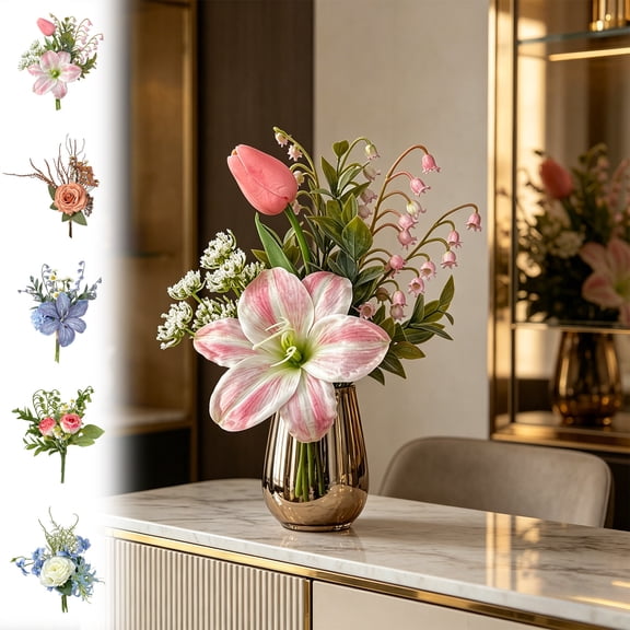Artificial Bouquet Silk Flowers Fake Flower Arrangement • Bridal Bouquet Centerpiece • Artificial Floral Decor Ornament for Living Room Dining Table Gifts