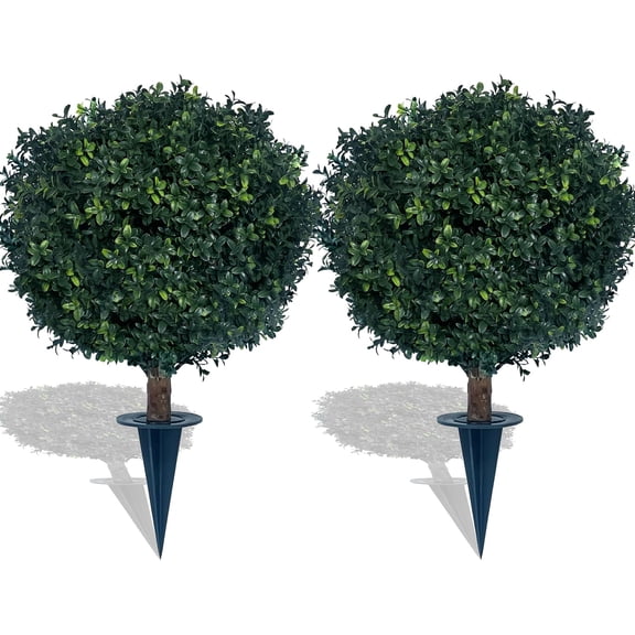 Artificial Boxwood Ball Bush 27 Inch with Spike UV Resistant Indoor Outdoor Decor 2 Pack