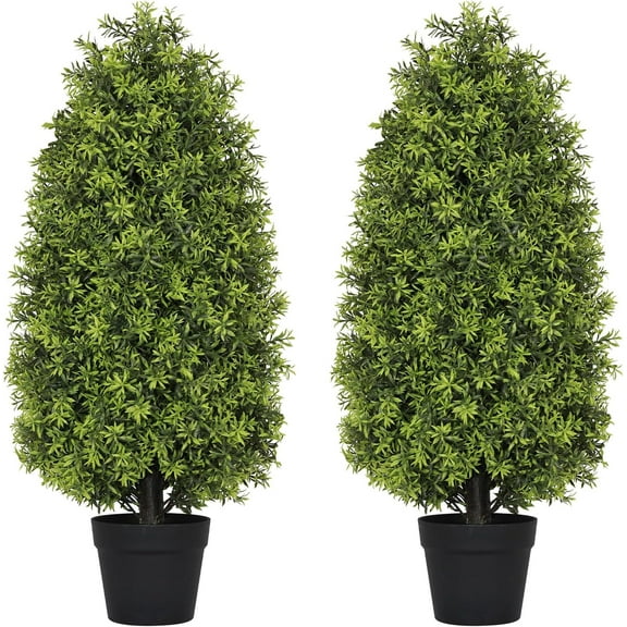 Artificial Boxwood Cone Topiary Tree (2-Pack), 3FT Faux Shrubs in Pots, UV Resistant Outdoor Indoor Plants for Front Door, Porch, Patio & Entryway Decor