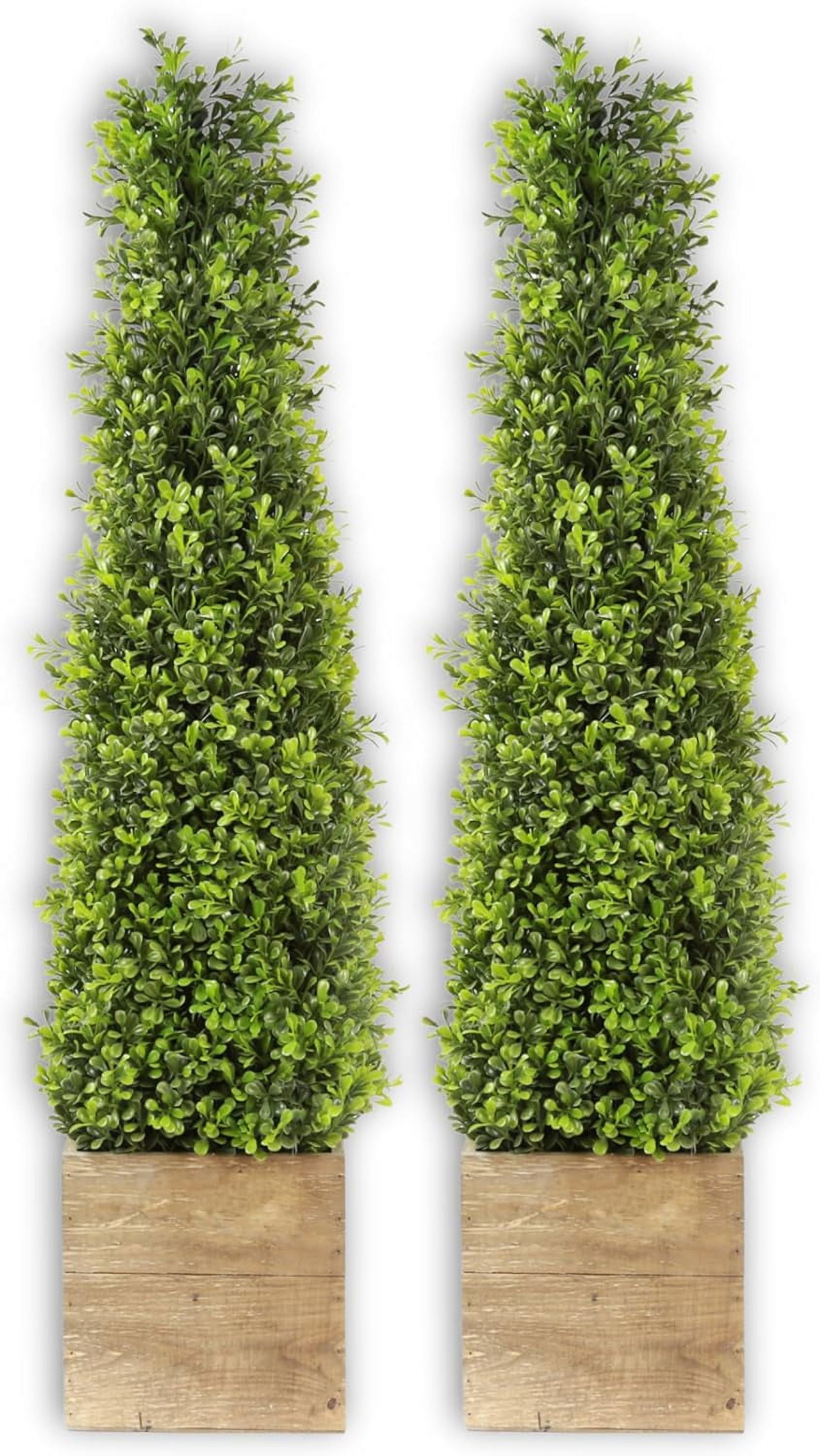 Artificial Boxwood Cone Tower 4ft Tall Topiaries Tree Set with Wooden