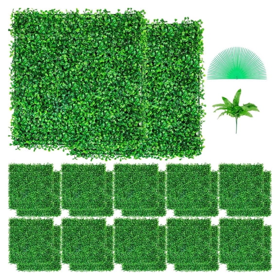 Artificial Boxwood Panel 24pcs, 10x10 Inch UV Protected Green Hedge Wall Panels, Fake Grass Backdrop for Indoor Outdoor Garden Privacy Fence Decor