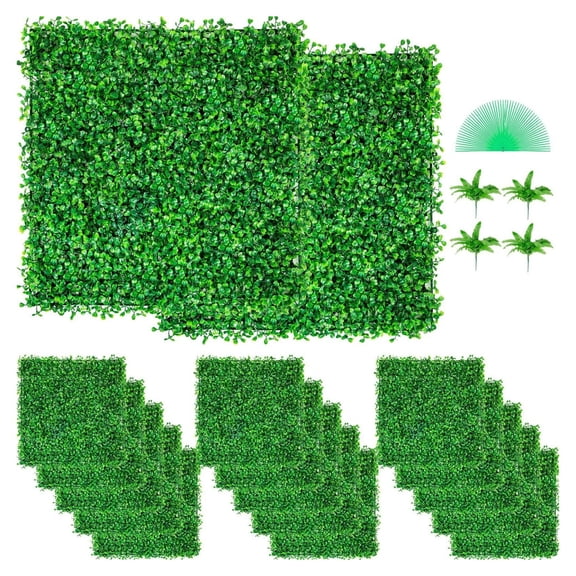 Artificial Boxwood Panels 10x10", 48 Pack - UV Protected Green Hedge Wall for Indoor/Outdoor Decor, Privacy Fence, Garden, Backyard
