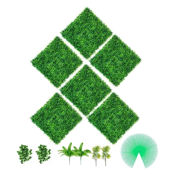 Artificial Boxwood Panels 20x20", 6 Pack, PE Privacy Hedge Wall - Outdoor Garden Fence Decor