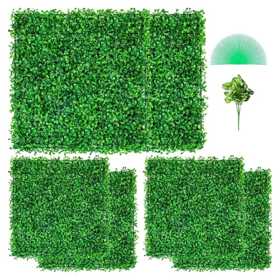 Artificial Boxwood Panels 6-Pack, 20"x20" UV Protected Green Hedge Wall for Indoor Outdoor Decor, Privacy Fence, Garden Backdrop