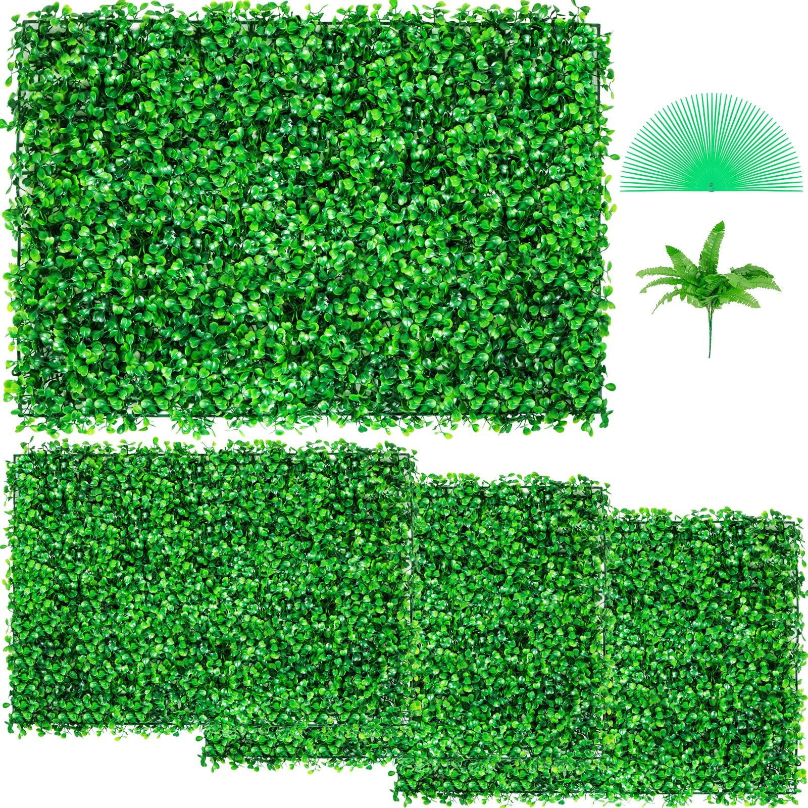 12-Pack Artificial Boxwood Hedge Mats – 24x16 Inch, UV Grass Fake Fence Wall Decor, Green PE-772716