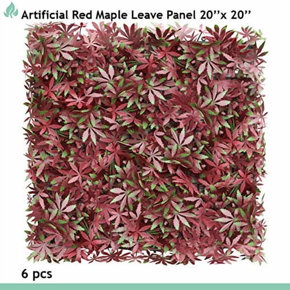 Artificial Boxwood Panels Topiary Hedge Plant UV Protected Privacy Ivy Screen Faux Greenery Wall Dcor Outdoor Indoor Use Backyard Garden Decoration 20" x 20" Maple Red 6 Pieces
