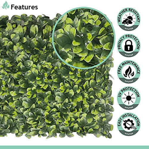 Artificial Boxwood Panels Topiary Hedge Plant UV Protected Privacy Ivy Screen Faux Greenery Wall Dcor Outdoor Indoor Use Backyard Garden Decoration 20" x 20" Ficus Panel 23 Pieces