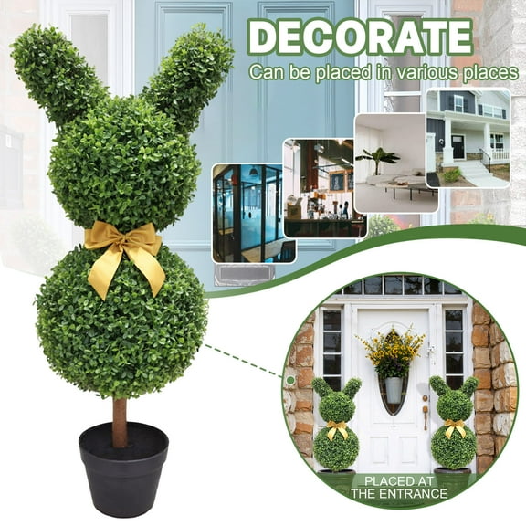Artificial Boxwood Plants - UV-Resistant Rabbit-Shaped Topiary Trees for Garden & Porch Decor   Bunny Topiary Outdoor Easter Decorations