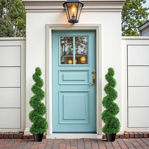 Artificial Boxwood Pruning Tree (2 Pieces), 3.28 Feet, Realistic Spiral Shape, PE Material Anti-Rust Frame for Home & Commercial Decoration