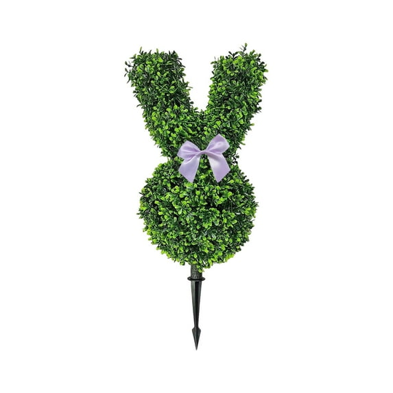 Artificial Boxwood Rabbit Topiary Tree with Bow, 24 Inch UV Resistant Faux Bunny Shaped Plant, Lifelike Easter Topiary for Porch, Garden, Patio, Front Door, Indoor Outdoor Spring Holiday Home Decor
