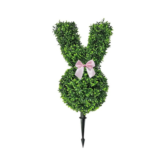 Artificial Boxwood Rabbit Topiary Tree with Bow, 24 Inch UV Resistant Faux Bunny Shaped Plant, Lifelike Easter Topiary for Porch, Garden, Patio, Front Door, Indoor Outdoor Spring Holiday Home Decor