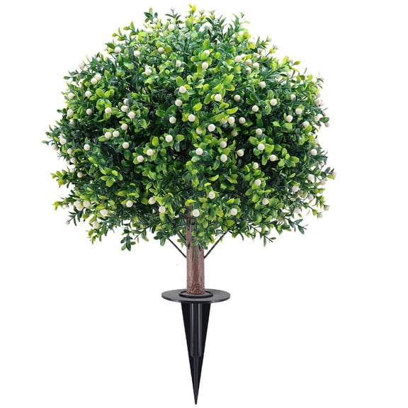 Artificial Boxwood Shrub,23.6 Inch Outdoor Faux Shrub Bushes with Ground Spike,Fake Evergreen Tree for Yard,Patio,Walkway Landscape,Porch,Red