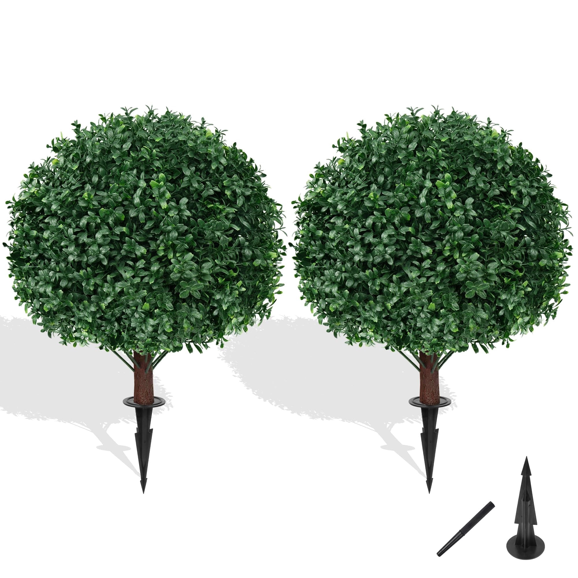2 16in Artificial Boxwood Sphere Bushes - UV Resistant, with Stakes ...
