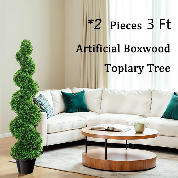 Artificial Boxwood Spiral Topiary Tree, Topiary Trees Indoor Artificial 2 Pack, Evergreen, Easy Install, Fake Bushes, Home, Office