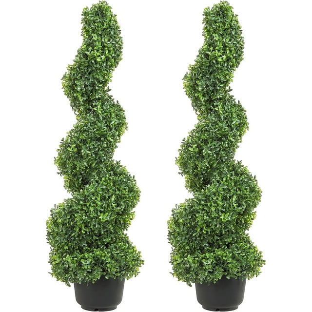 Artificial Boxwood Spiral Topiary Trees, 4ft Tall (2 Pieces) Faux Plant