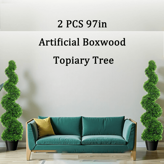 Artificial Boxwood Spiral Topiary Trees, 90in No-Prune Fake Boxwood Plants, Indoor Outdoor Decor for Corner  Front Porch​
