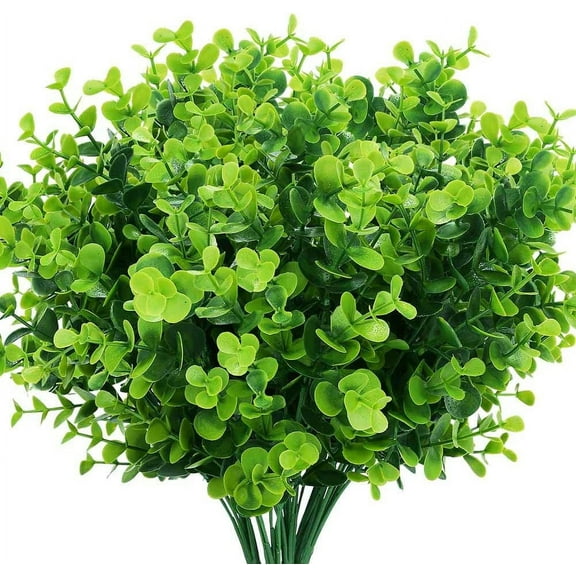 Artificial Boxwood Stems Fake Plant 6 Large Pieces, Faux Farmhouse Greenery Shrubs to Brighten up Your Wedding Home Kitchen Garden Patio Yard Indoor Outdoor Decor