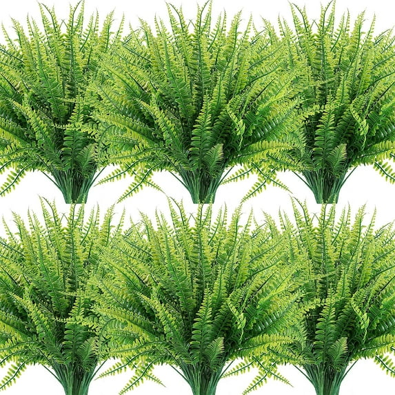 Artificial Boston Ferns Plant Greenery Faux Fake Shrubs Bushes for Outdoor UV Resistant Plastic Plants for Porch Wall Garden Indoor Outsides Festival Décor(Green, 8Pcs)