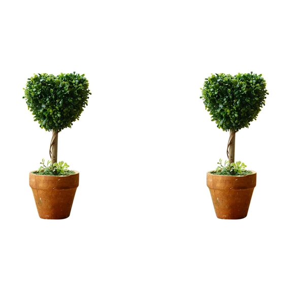 Artificial Boxwood Topiary - 8" Heart Shaped with Pot, Mini Indoor Greenery for Tabletop, Shelf, Desk Decor, Home Decor Set of 1-4 Pieces