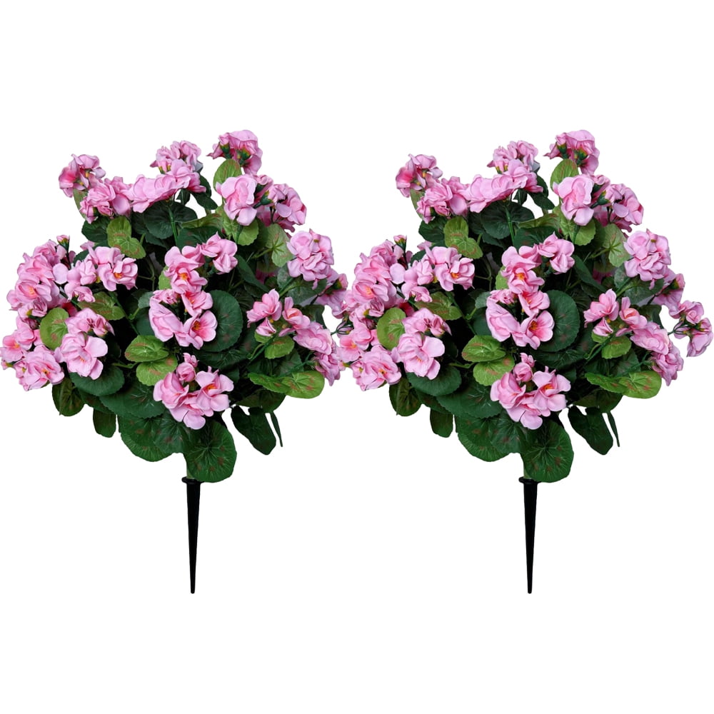 Artificial Boxwood Topiary Ball with Geraniums Flowers with Spikes for Outdoor, UV Resistant Faux Greenery Shrubs, Realistic Fake Bushes Plants for Garden, Yard, Front Porch, Patio Decor