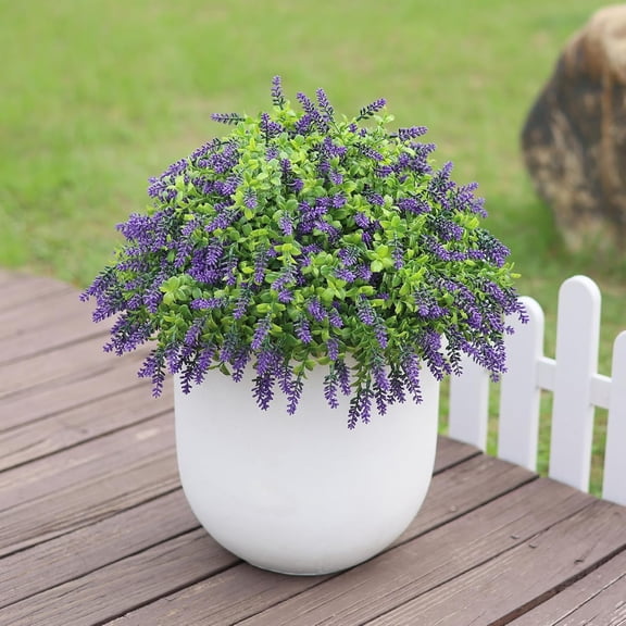 Artificial Boxwood Topiary Ball with Lavender - Set of 2 for Front Porch Decoration, Fake Bushes Potted Plants Faux Tree Resistant for Outdoor Indoor Garden Farmhouse Home Decor ()
