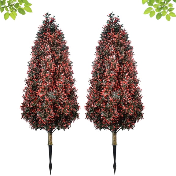 Artificial Boxwood Topiary Ball Tree Outdoor Set of 2,UV Resistant Fake Topiary Balls Flowers with Spike, Realistic Faux Shrubs Plants Bushes Greenery for Spring Porch Outdoor Planter Diameter15.8