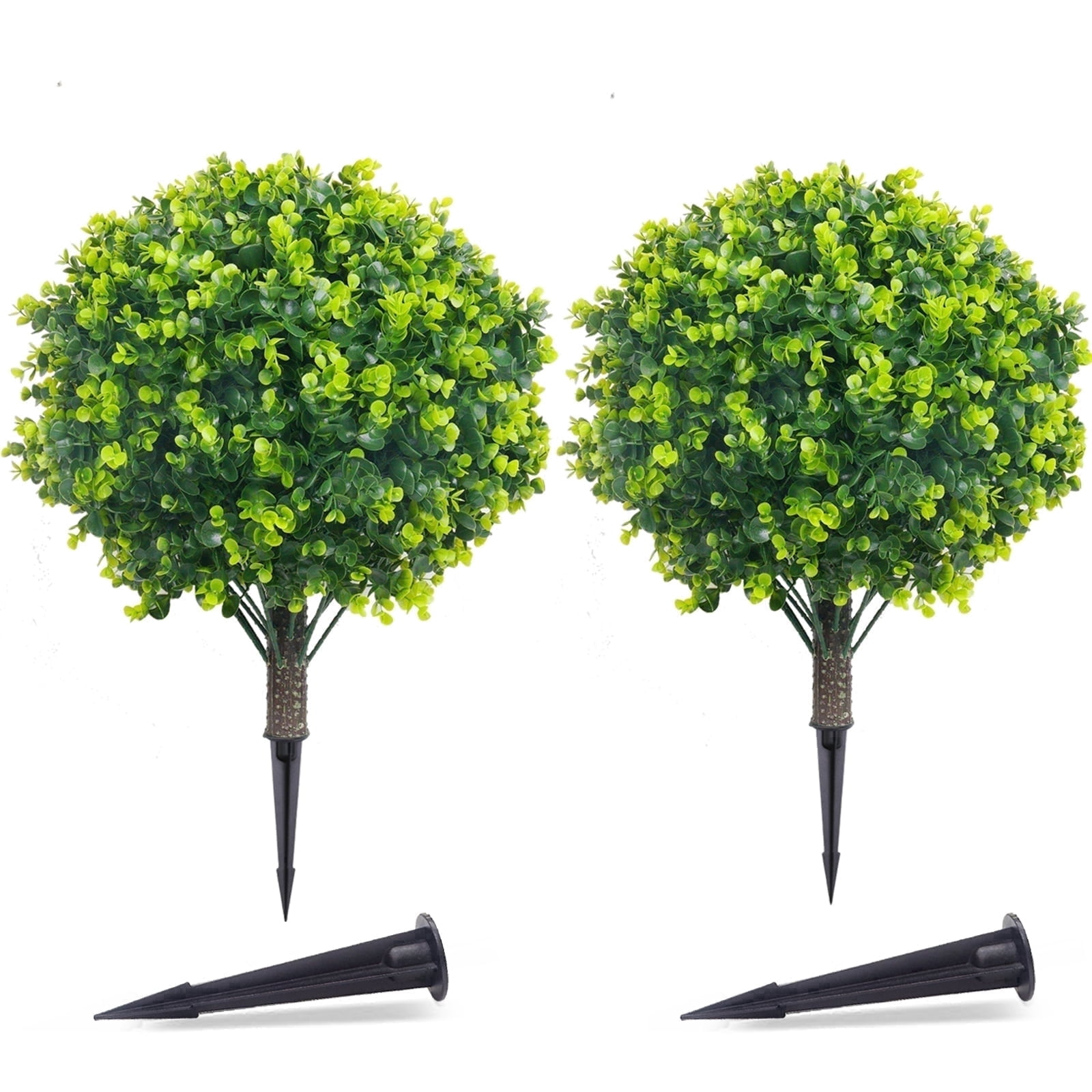 THE BRIVE 21.6 Inch Artificial Green Topiary Ball Trees, 2 Set of UV Resistant Fake Shrubs Bushes Plants with Ground Spike, Fake Plants for Outdoor Indoor Front Porch Garden