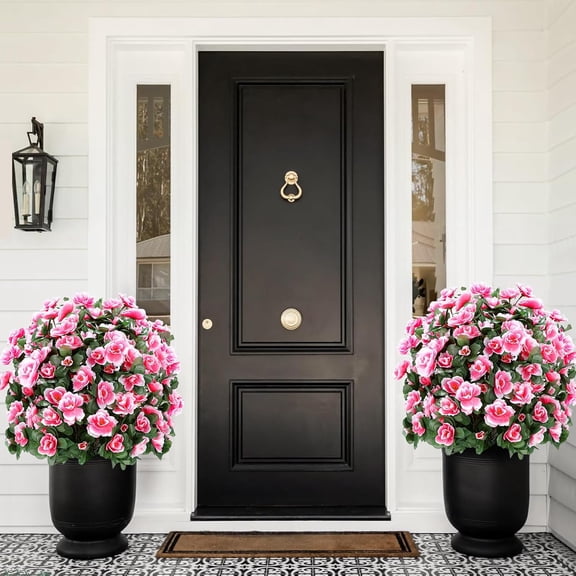 Artificial Boxwood Topiary Ball Trees with Ground Spikes  Resistant Faux Greenery Shrubs Fake Shrubs for Outdoors, Realistic Faux Plants Bushes for Garden Porch Yard  Decor (Pink)