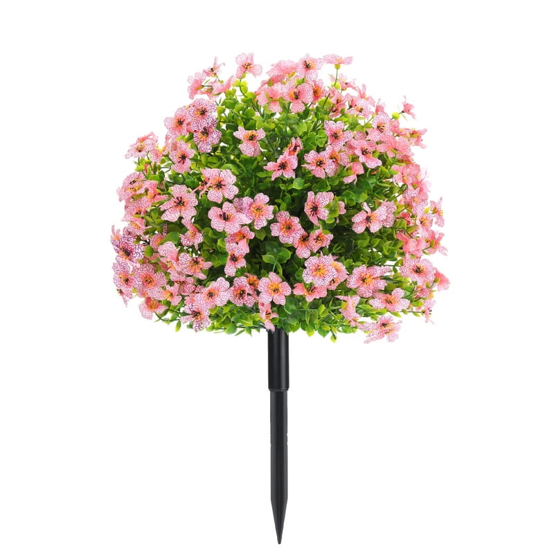 Artificial Boxwood Topiary Ball Trees with Red Flowers for Outdoor with Ground Spike 23", UV Resistant Faux Greenery Shrubs, Fake Plants for Garden, Yard, Porch, Summer Patio Decor (Multicolor)